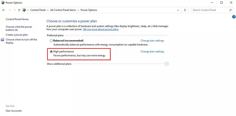 Set PC Power Plan to High Performance
